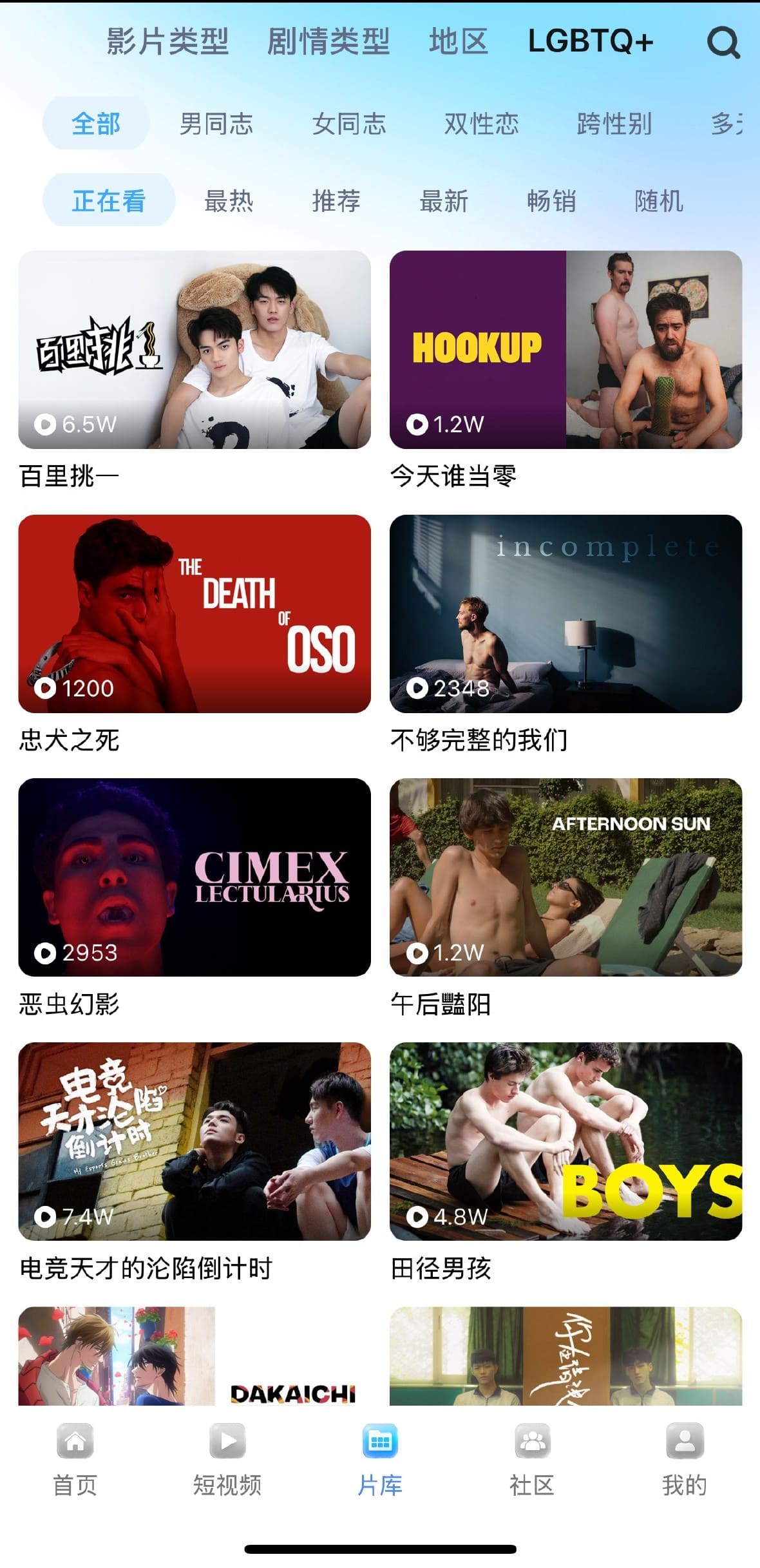 小蓝APP片库LGBTQ加主题男同志女同志跨性别分类界面